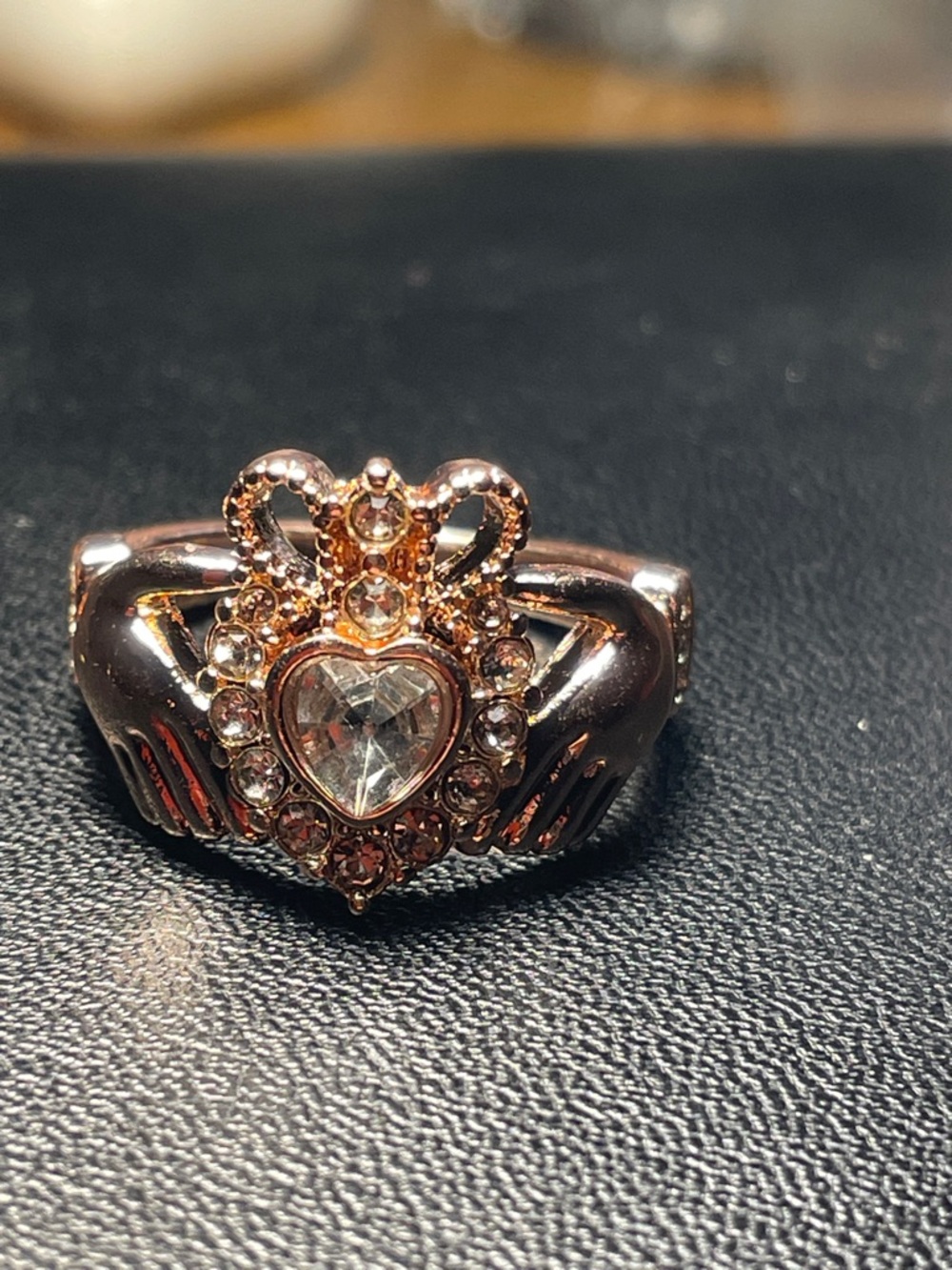 Gold Heart Crown Claddagh Ring with Clear Stone - Women Jewelry